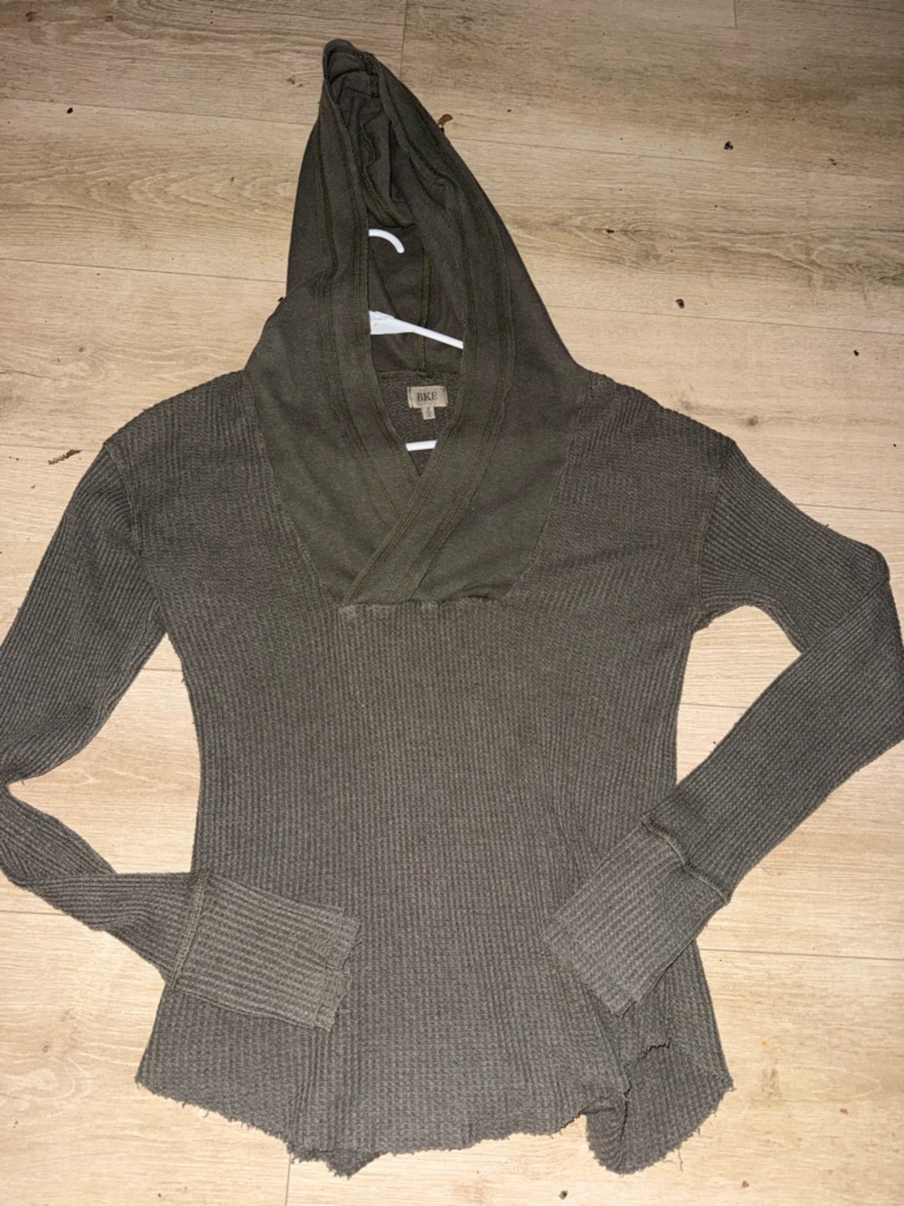 BKE Olive Ribbed Hooded Turtleneck Sweater
